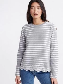 Image of Superdry Summer Schiffli Top - Grey, Size 6, Women