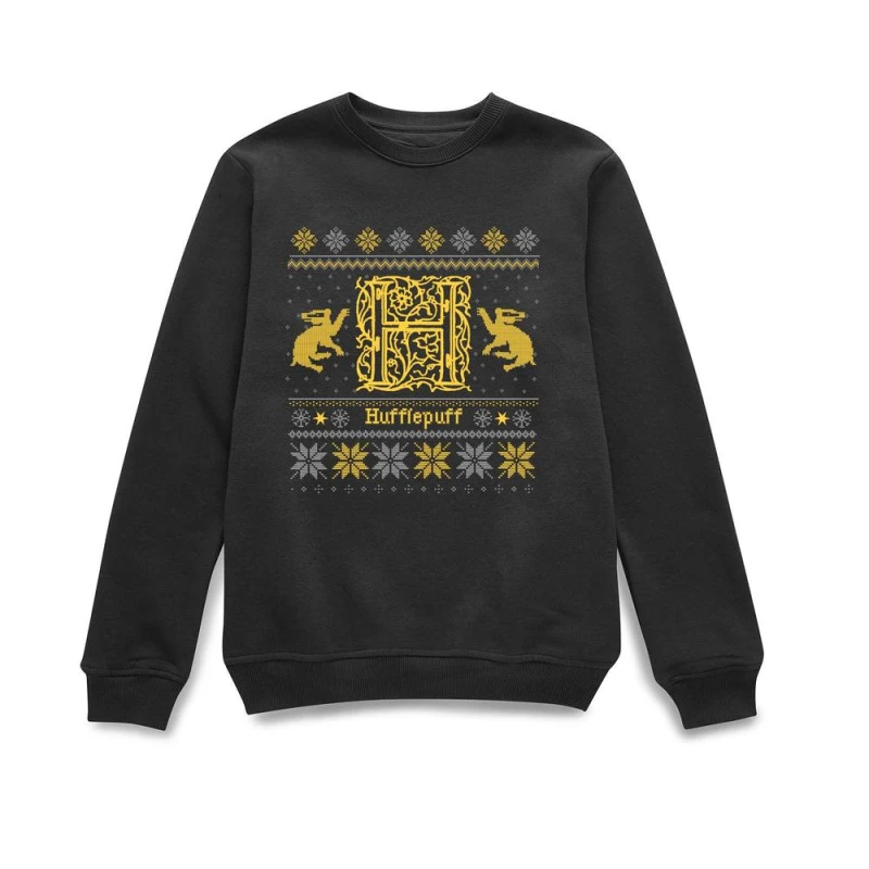 Image of Harry Potter Hufflepuff Christmas Christmas Jumper - Black - S