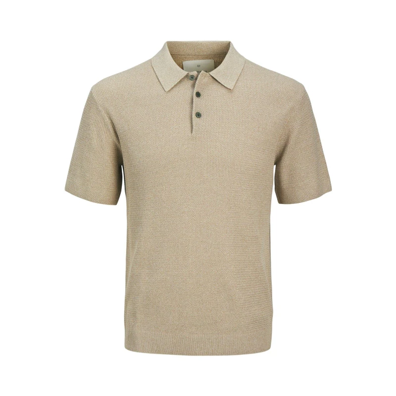 Image of Jack and Jones Jack & Jones Premium knitted polo in Beige Plain Shirt - Short Sleeve Sml Beige 31549504055