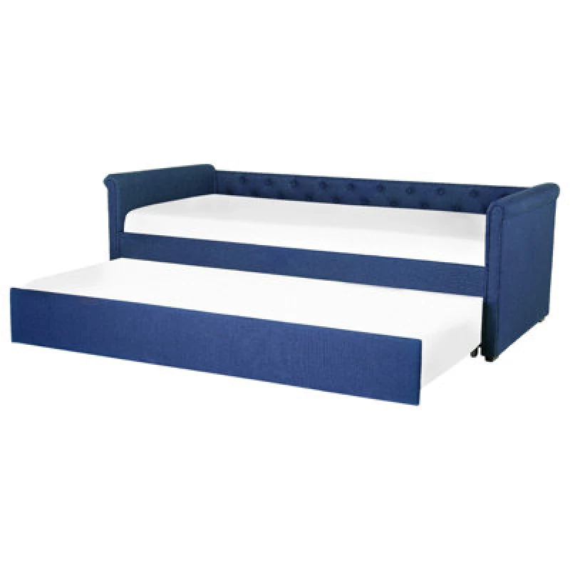 Image of Beliani Trundle Bed Fabric Libourne 80 X 200 Cm (Eu Small Single) Navy Blue