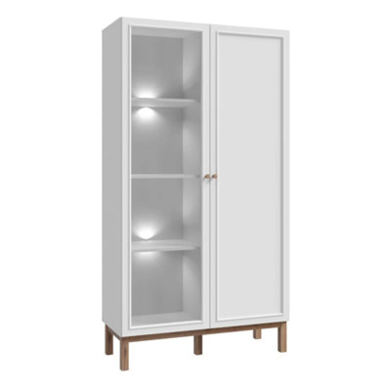 Image of Furniture To Go Wensley Display Cabinet With 1 Door And 1 Glass Door In Light Grey And Oak Inc LED Lighting