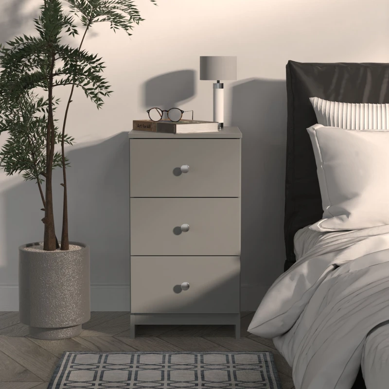 Image of Portland 3 Drawer Bedside Cabinet In Uniform Grey & Dusk Grey (Ready Assembled)