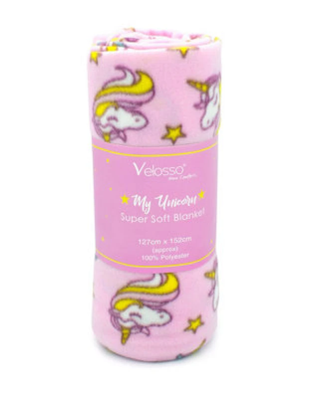 Image of Velosso Whimsical Unicorn Pattern Soft Touch Fleece Blanket - Toddler Nursery Blanket With Colourful Print, 127Cm X 152Cm - Multicolour
