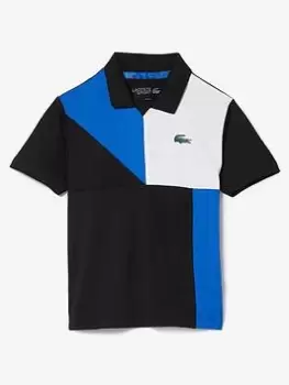 Image of Lacoste Boys Colour Block Polo Shirt - Black/Blue/White, Black/Blue/White, Size 10 Years
