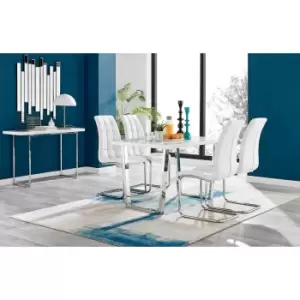 Image of Furniture Box Kylo White High Gloss Dining Table and 4 White Murano Chairs