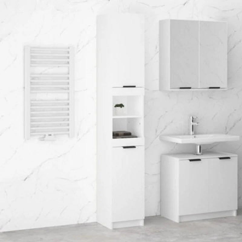 Image of Vidaxl Bathroom Cabinet White 32X34X188.5cm Engineered Wood, White 811322