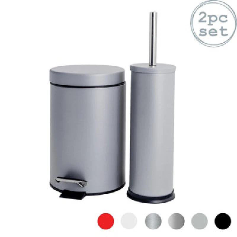 Image of Harbour Housewares Round Toilet Brush & Bin Set - Matt Grey