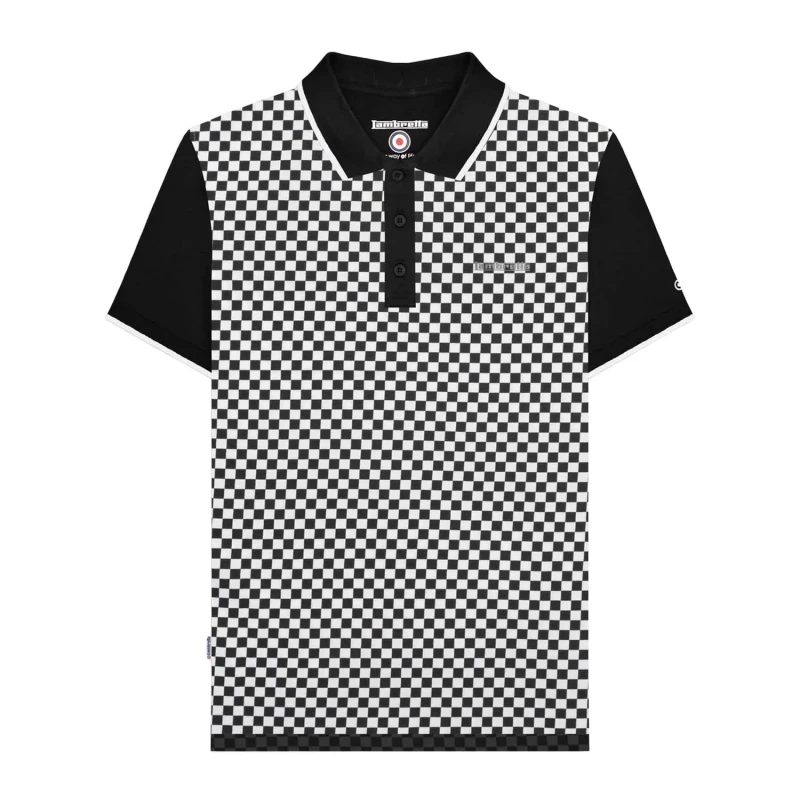 Image of Lambretta Lambretta Men SS25 Two Tone Big & Tall Polo Shirt in Black Size: 3X-Large Black XXXL Male 5063703794916