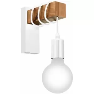 Image of Loops - LED Wall Light / Sconce White Plate & Wood Hangman Arm 1 x 10W E27 Bulb
