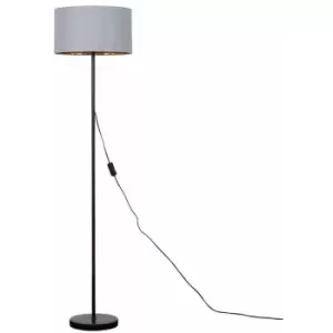Image of Minisun - Black Stem Floor Lamp with Fabric Lampshade