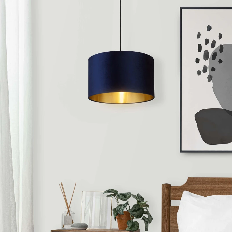 Image of Lighting Collection Velvet Drum Shade Navy unisex 30cm