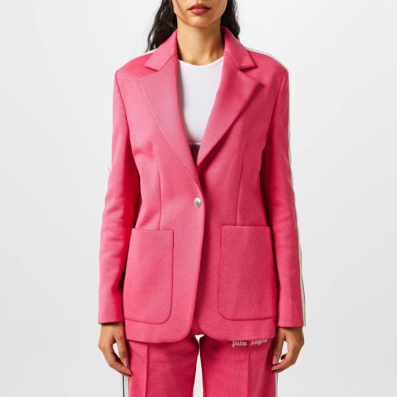 Image of Palm Angels Womens Track Button Long Sleeve Blazer Fuchsia/White female 6 (2XS)