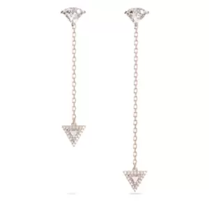 Image of Ortyx Drop Triangle Cut Asymmetric White Rose Gold-tone Plated Earrings 5643729
