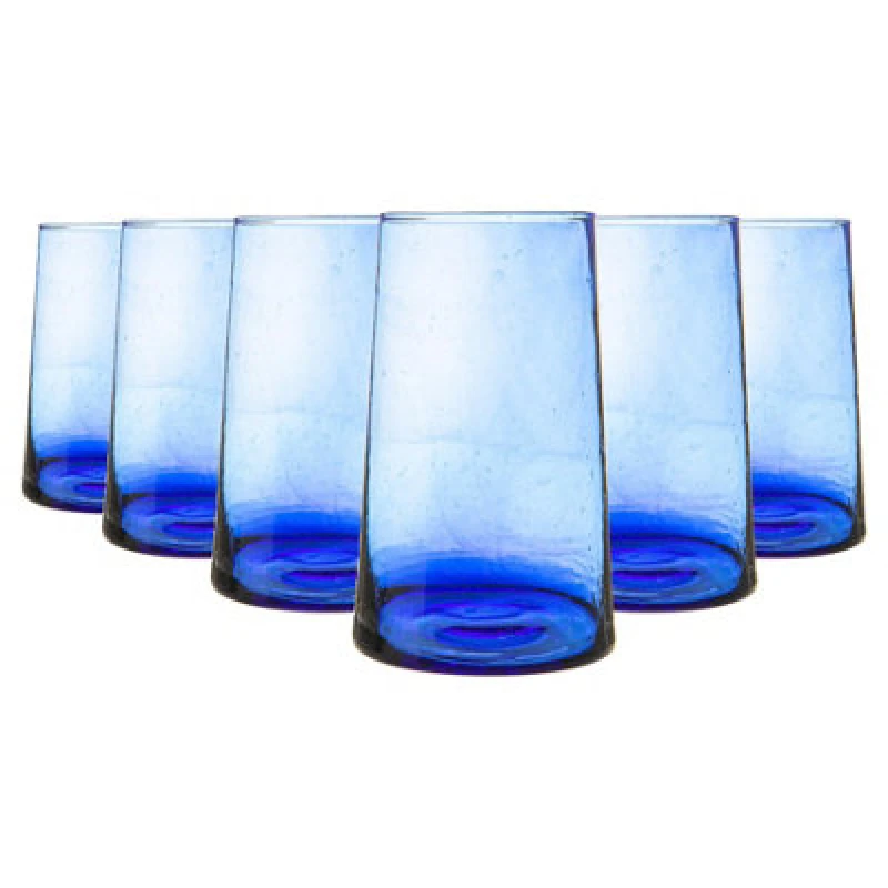 Image of Nicola Spring Merzouga Recycled Highball Glasses - 320ml - Pack of 6 Blue