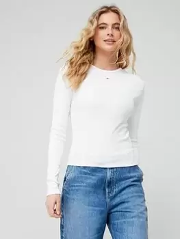 Image of Tommy Jeans Baby Essential Ribbed Long Sleeve T-Shirt - White, Size S, Women