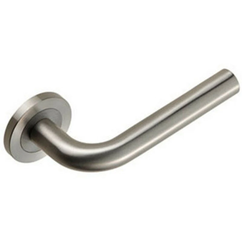 Image of Loops PAIR Straight Round Bar Handle on Round Rose Concealed Fix Satin Steel Metallics