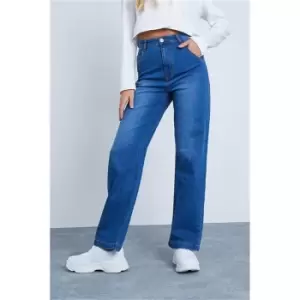 Image of I Saw It First Mid Wash Wide Leg Carpenter Jeans - Blue