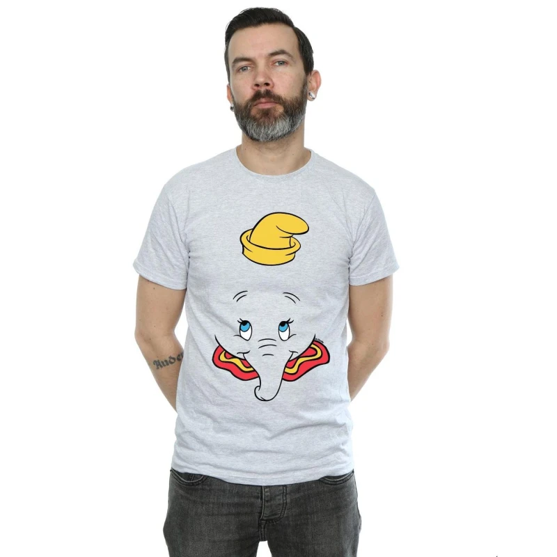 Image of Disney Men Dumbo Face T-Shirt in Grey Size: Small Grey S Male 5059568051226