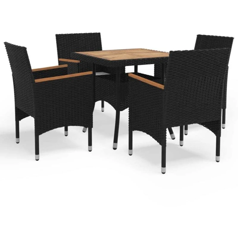 Image of VIDAXL 5 Piece Garden Dining Set Poly Rattan and Solid Wood Black vidaXL 8720286852521