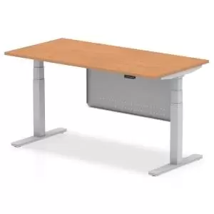 Image of Air 1600 x 800mm Height Adjustable Desk Oak Top Silver Leg With Silver