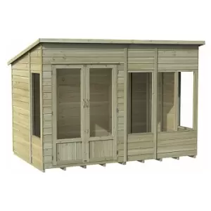 Image of Forest Garden - 10' x 6' Forest Oakley Double Door Pent Summer House (3.10m x 2.03m) - Natural Timber