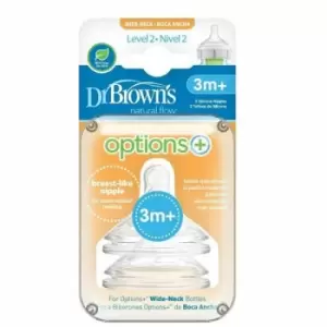 Image of Dr Brown - Natural Flow Options+ Level 2 Wide Neck Teats (2 Pack)