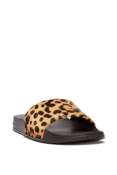 Image of Brown 'iQUSHION' Leopard Print Leather Slides