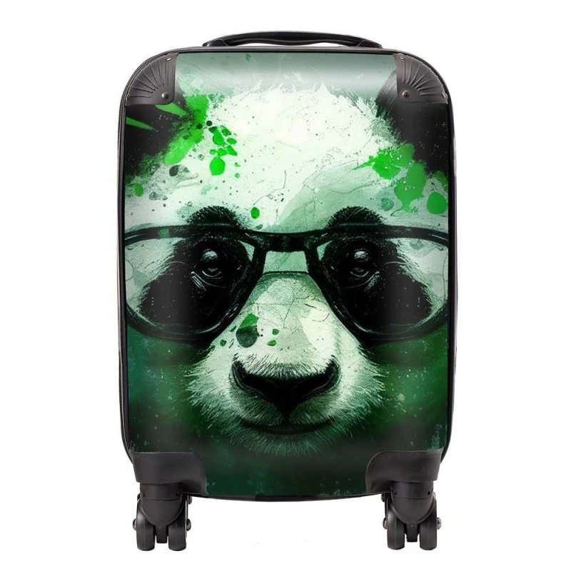 Image of Warren Reed - Designer Panda With Glasses, Green Splashart Suitcase Size: Small Green Unisex Small