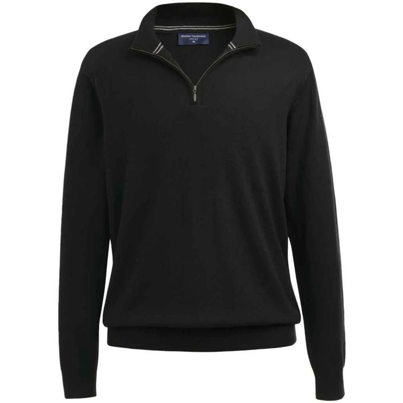 Image of Brook Taverner Brook Taverner Men Copenhagen Quarter Zip Jumper in Black Size: Small Black S Male 5063693803599