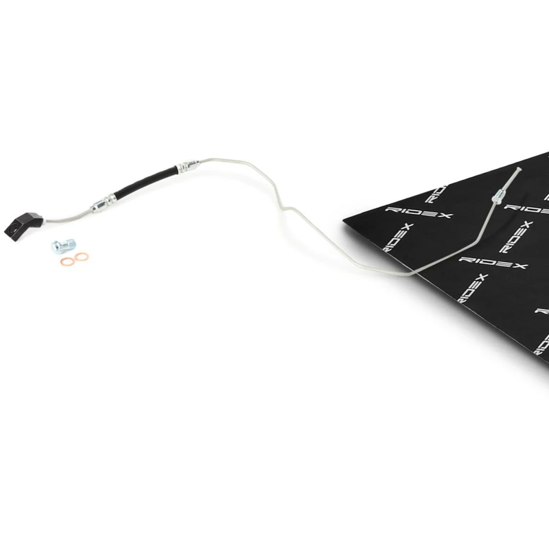 Image of RIDEX 83B0297 Brake Hose Rear Axle Left, with banjo bolt, Banjo, with pipe Brake Hose (83)