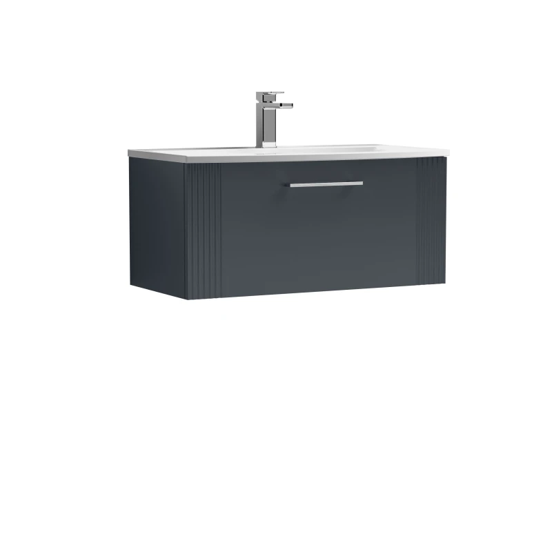Image of Balterley 1 Drawer Wall Hung Vanity Unit Curved Basin Soft Black 800mm Black