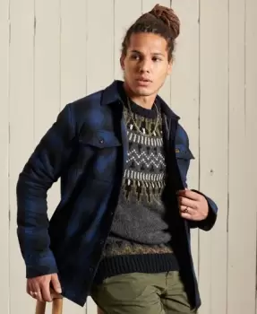 Image of Superdry Mens Wool Miller Overshirt Blue / Bluefalls Check - Size: M