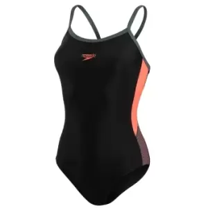 Image of Speedo Endurance Dive Thinstrap Muscleback Swimsuit Black/Charcoal/Red 30"