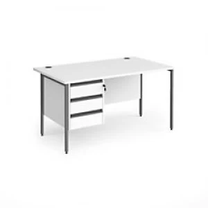Image of Dams International Straight Desk with White MFC Top and Graphite H-Frame Legs and 3 Lockable Drawer Pedestal Contract 25 1400 x 800 x 725mm