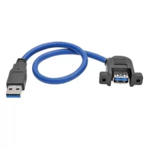 Image of 1ft USB 3.0 SuperSpeed Panel Mount Type A Extension Cable MF Blue Black