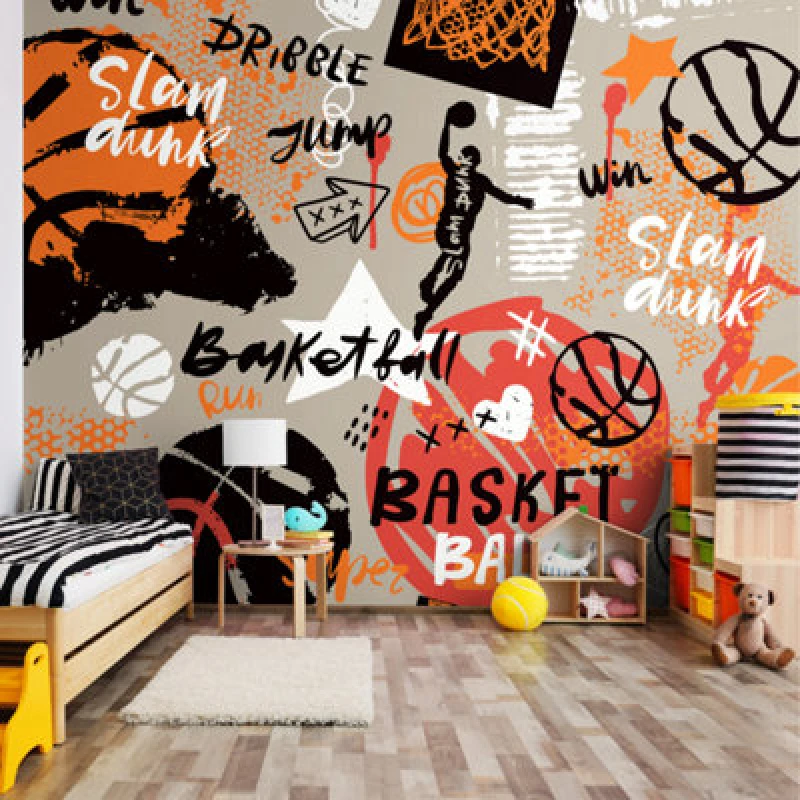 Image of Origin Murals Graffiti Basketball Orange Paste The Wall Mural 350Cm Wide X 280M High