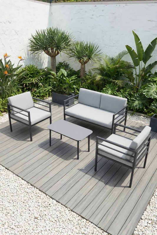 Image of More4Homes Rhodes Garden Sofa Set 4 Seater Garden Furniture Set w Table & Cover in Grey Grey Unisex