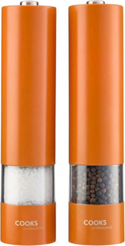 Image of Cooks Professional Electric Salt And Pepper Mill Set - Automatic Seasoning Condiment Grinders - Orange