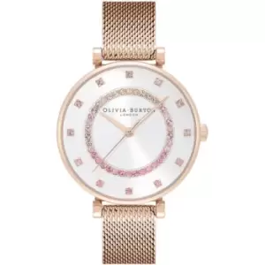 Image of Ladies Olivia Burton Belgrave White and Carnation Gold Mesh Watch
