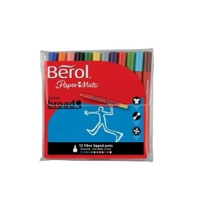 Image of Berol Colour Broad Fibre Tip Pens Assorted Colours Pack of 12
