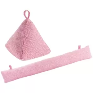 Image of Nicola Spring - Chevron Door Stop & Draught Excluder Set - Pink