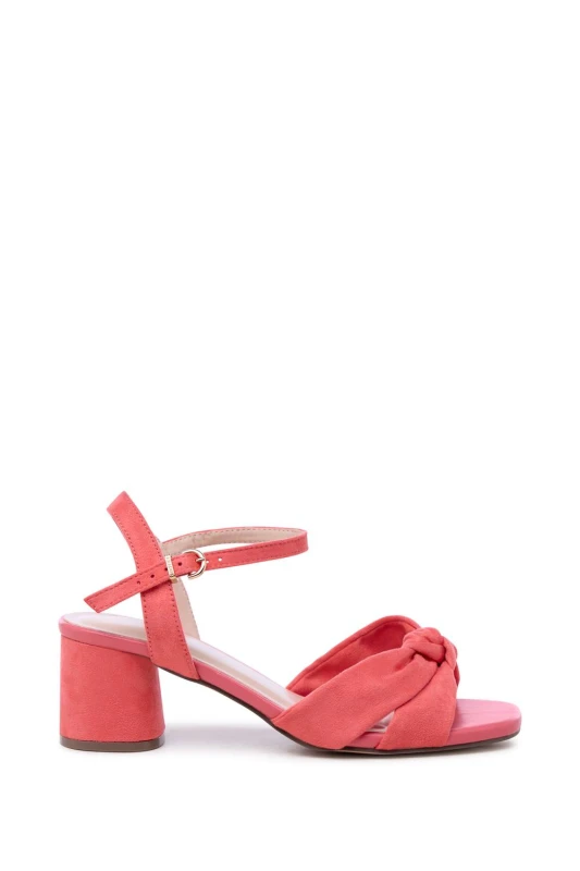 Image of Paradox London Womens 'Nalani' Wide Fit Block Heel Sandal in Coral Size: 4E Coral Female 4E