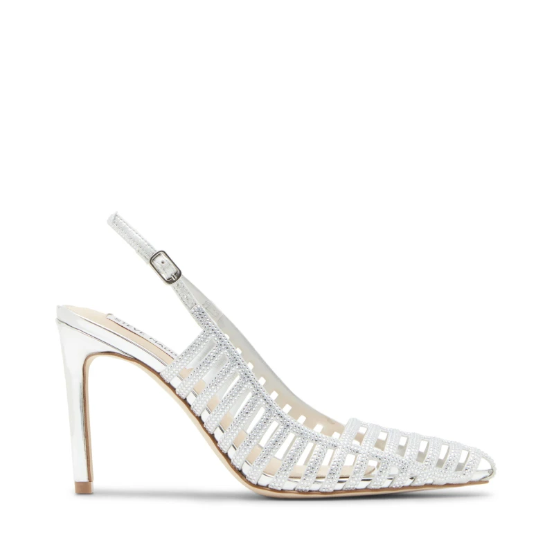 Image of Steve Madden Womens Carleigh Heeled Mules Silver female 4 (37)