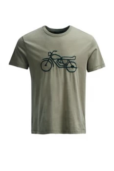 Image of Mens French Connection Motorcycle Embroidered T Shirt Green