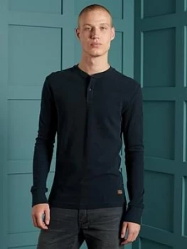 Image of Superdry Micro Texture Henley Top, Navy, Size L, Men