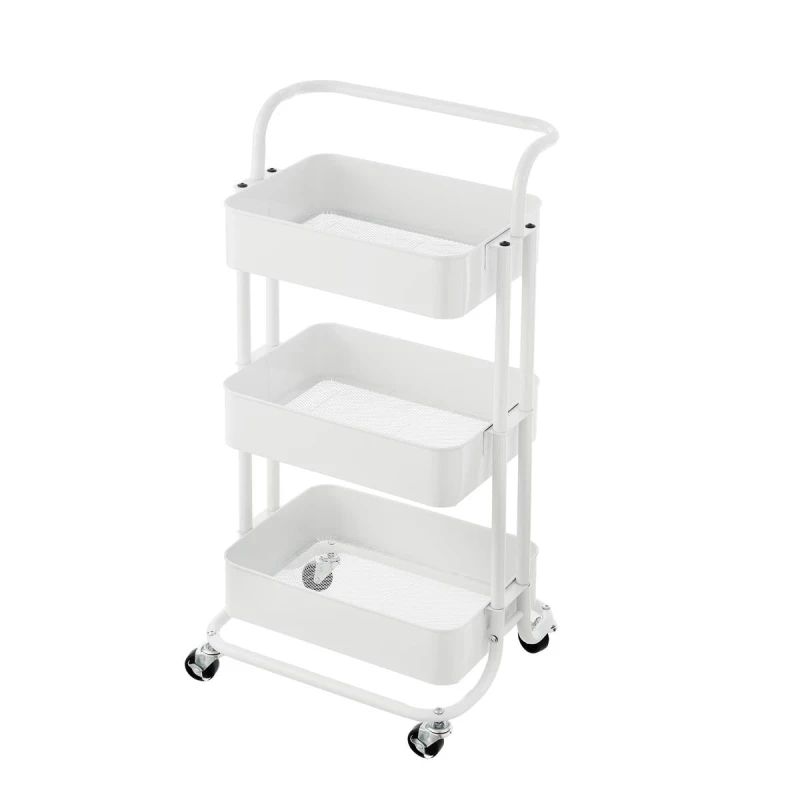 Image of House of Home 3 Tier Storage Cart On Wheels Home Kitchen Office Bath-Bedroom Organiser Pink White