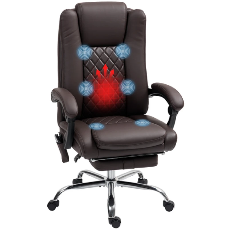 Image of HOMCOM HOMCOM Heated Massage Office Chair, Wide Executive Computer Chair, PU Leather in Dark Brown Dark Brown One Size Unisex 5063603076884