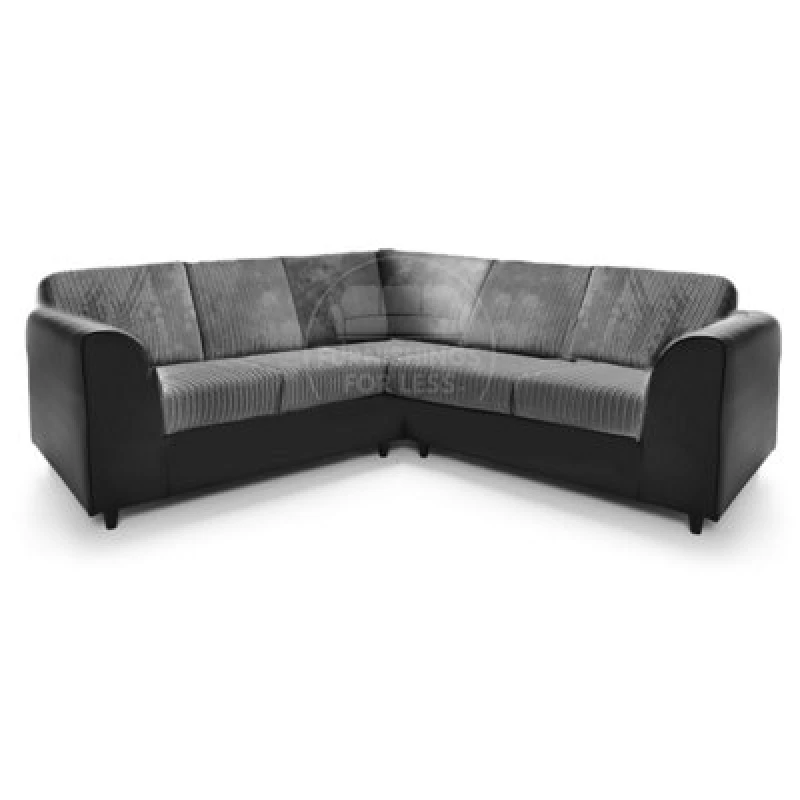 Image of Furnishings For Less UK Ferguson Black And Grey 5 Seater Fabric Corner Sofa L Shaped Jumbo Cord - Full Back