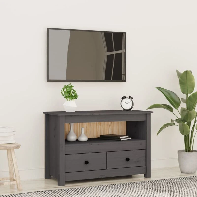 Image of vidaXL TV Cabinet Grey 79x35x52cm Solid Wood Pine, Grey 821499