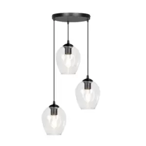 Image of Istar Black Cluster Pendant Ceiling Light with Clear Glass Shades, 3x E27